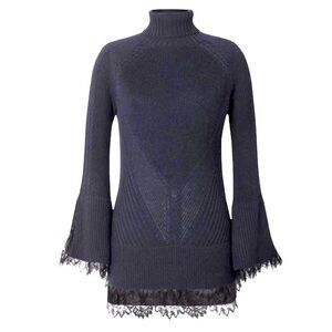 Olivia Palermo x Banana Republic Navy Blue Lace Underlay Wool Turtleneck Sweater
